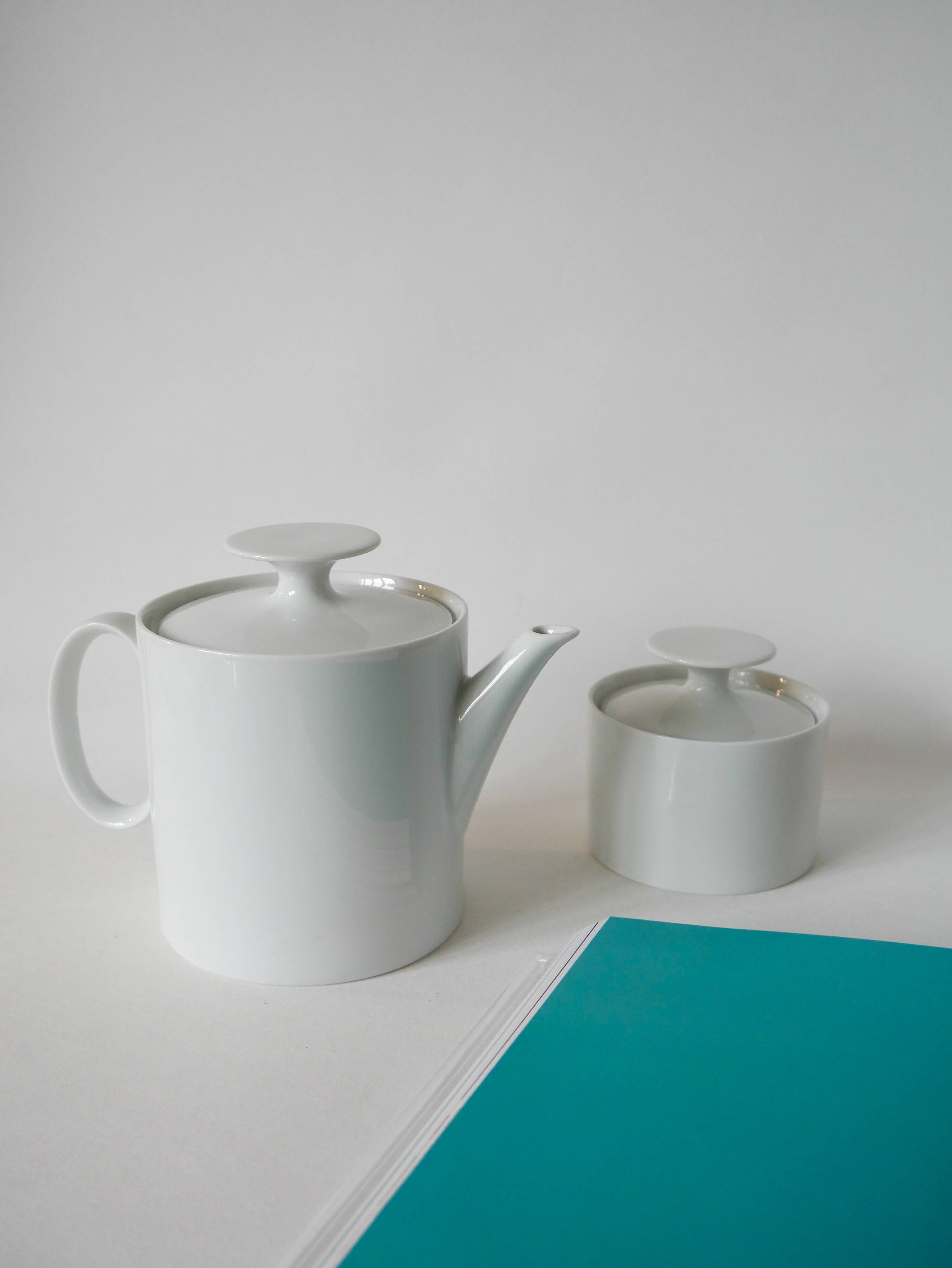 white ceramic teapot and sugar bowl Germany Thomas Design Modernist 1970