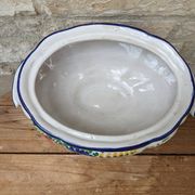 Old serving dish, vegetable dish, soup tureen without lid, flower decoration