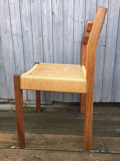 Suite de 6 chaises scandinaves en teck et corde