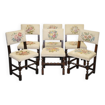 Victorian Floral Tapestry Dining Chairs, England, Set of 6