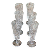 6 vintage clear chiseled crystal and glass champagne flutes