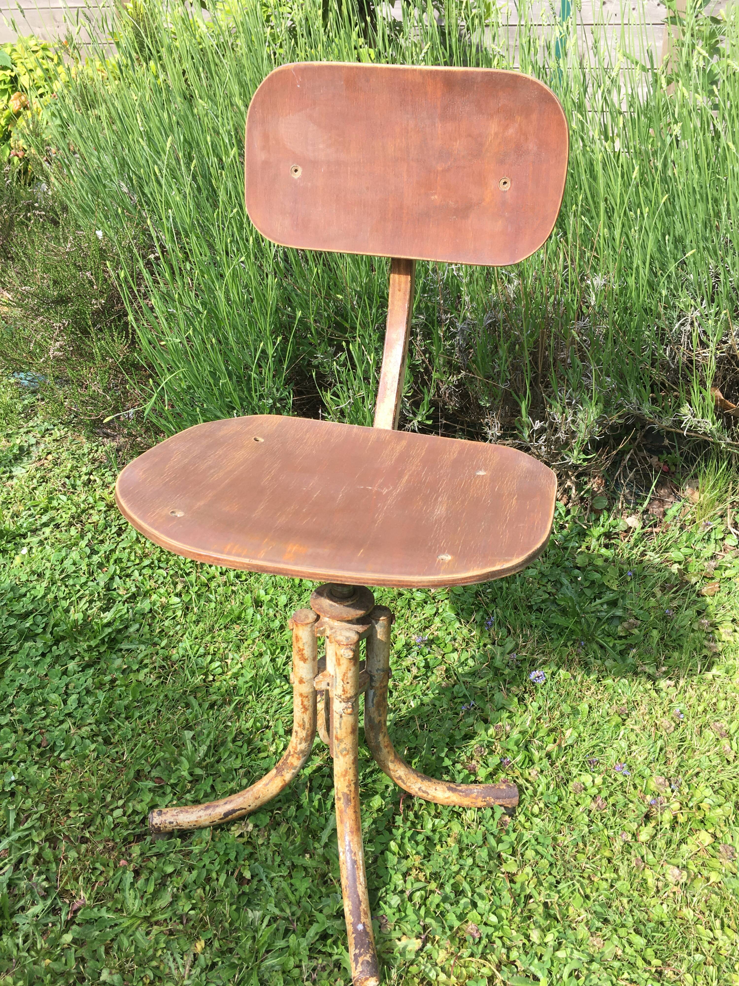 Metal and wood swivel stool