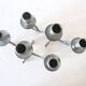 Duo of tin candlesticks, 3 lights, Gothic motifs, vintage