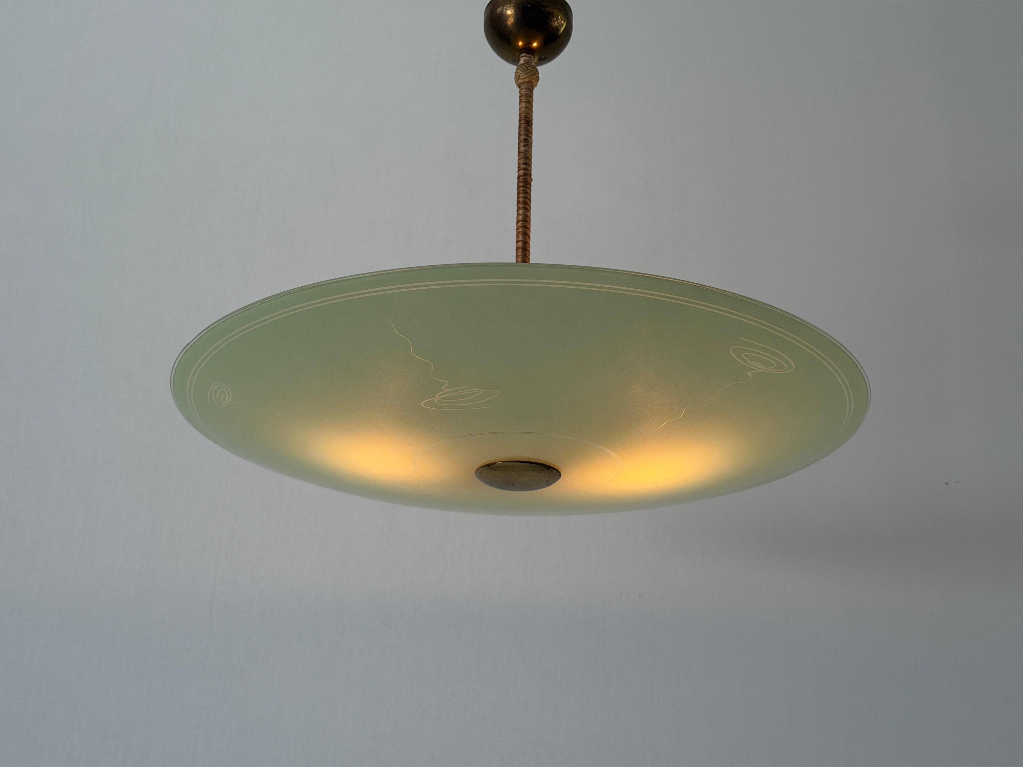 Suspension Art Déco en verre vert, années 1940, Allemagne