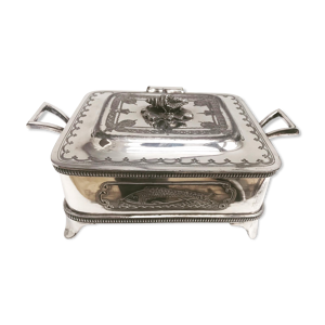 Boîte à sardines Victorienne metal argenté plat beurre et insert en verre Walker and Hall