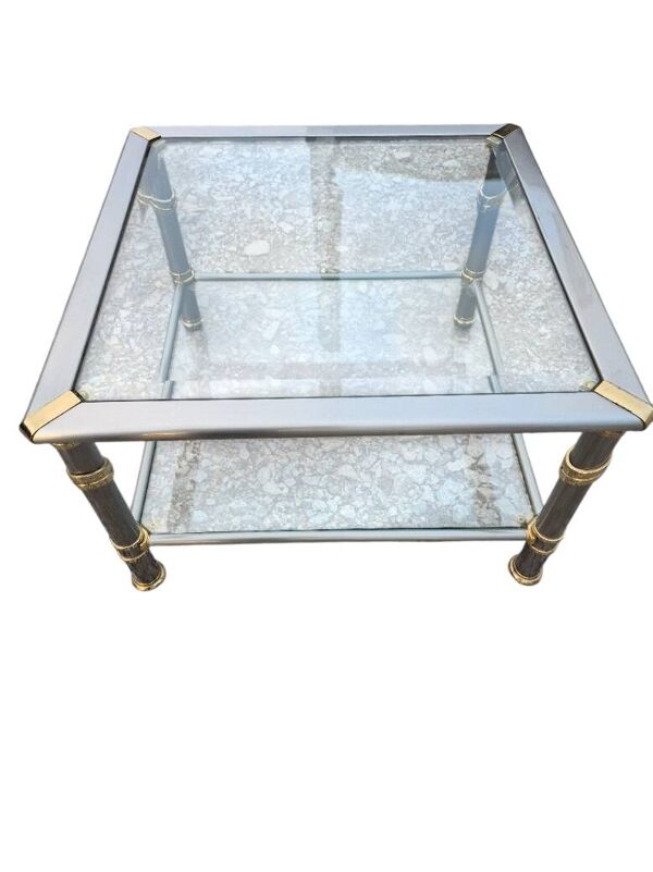 table bout de canapé Hollywood regency 1970 métal brosse et doré