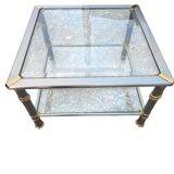 Hollywood Regency side table 1970 brushed metal and gold