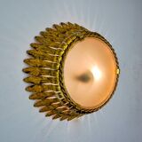 Sun wall lamp by ferro arte, metal and gold leaf, Spain, 1960