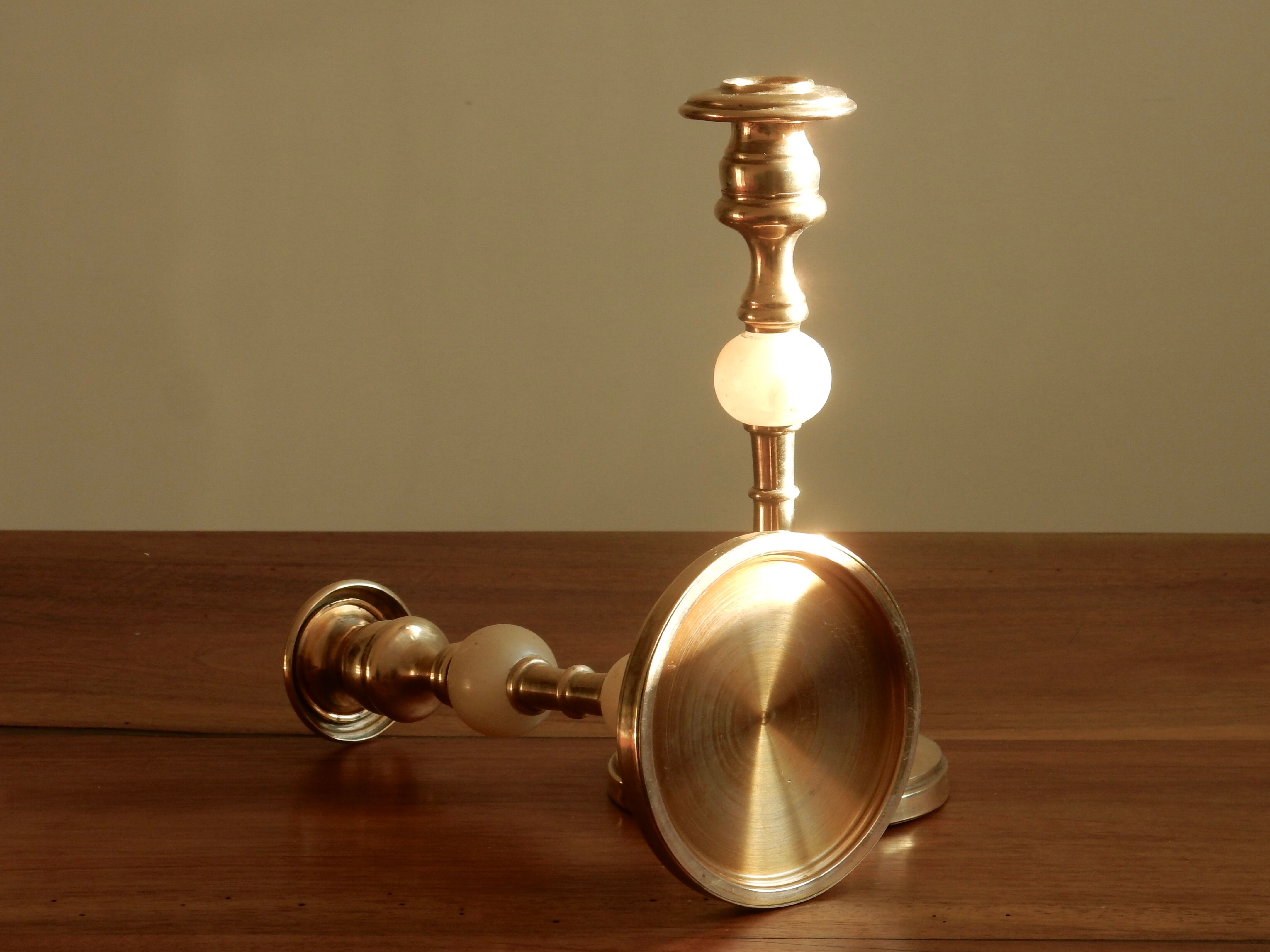 Brass and alabaster chandeliers, French from the 60s