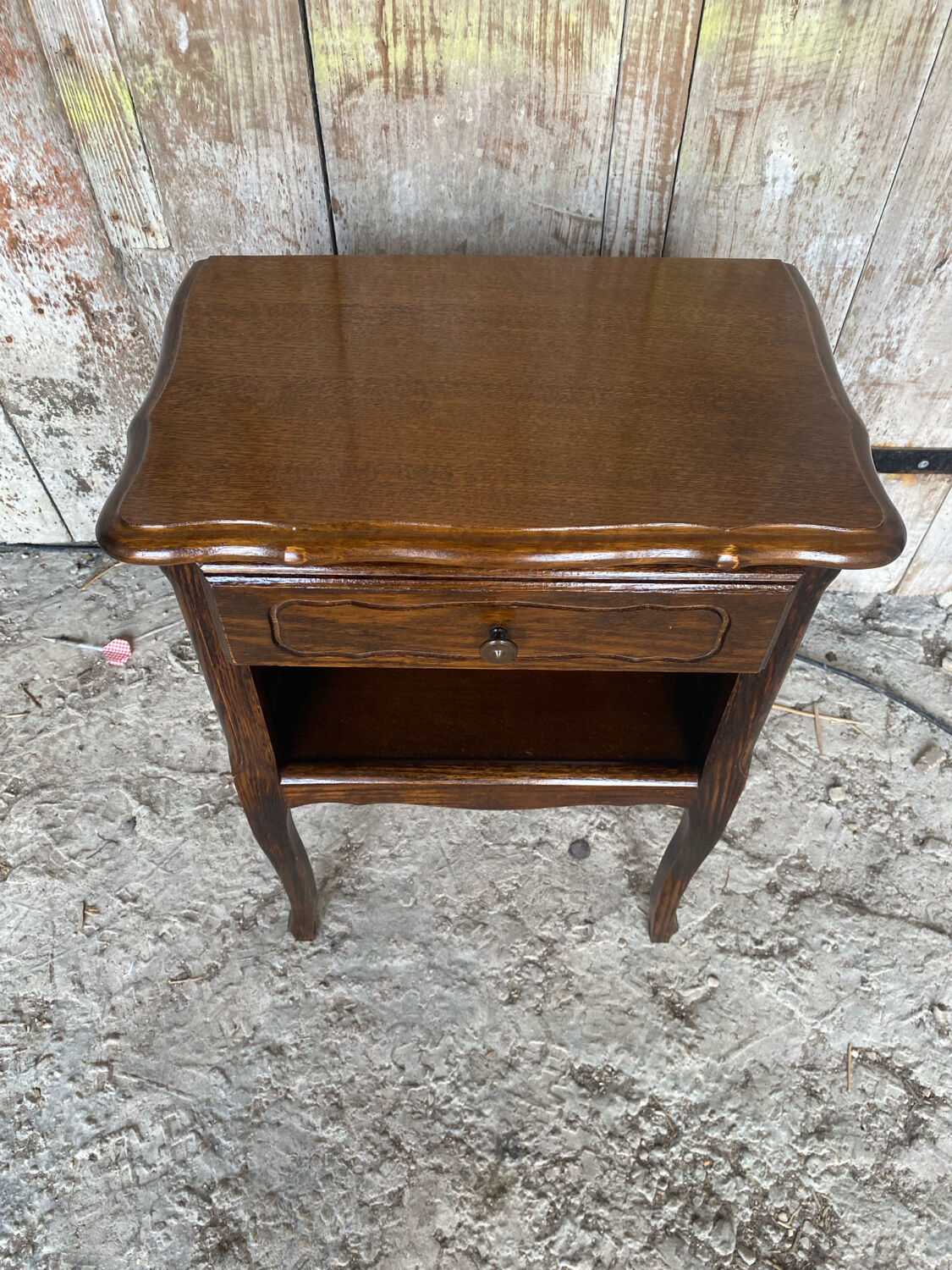 Louis XV Style Nightstand Table Wood Drawer + Vintage Case #D936