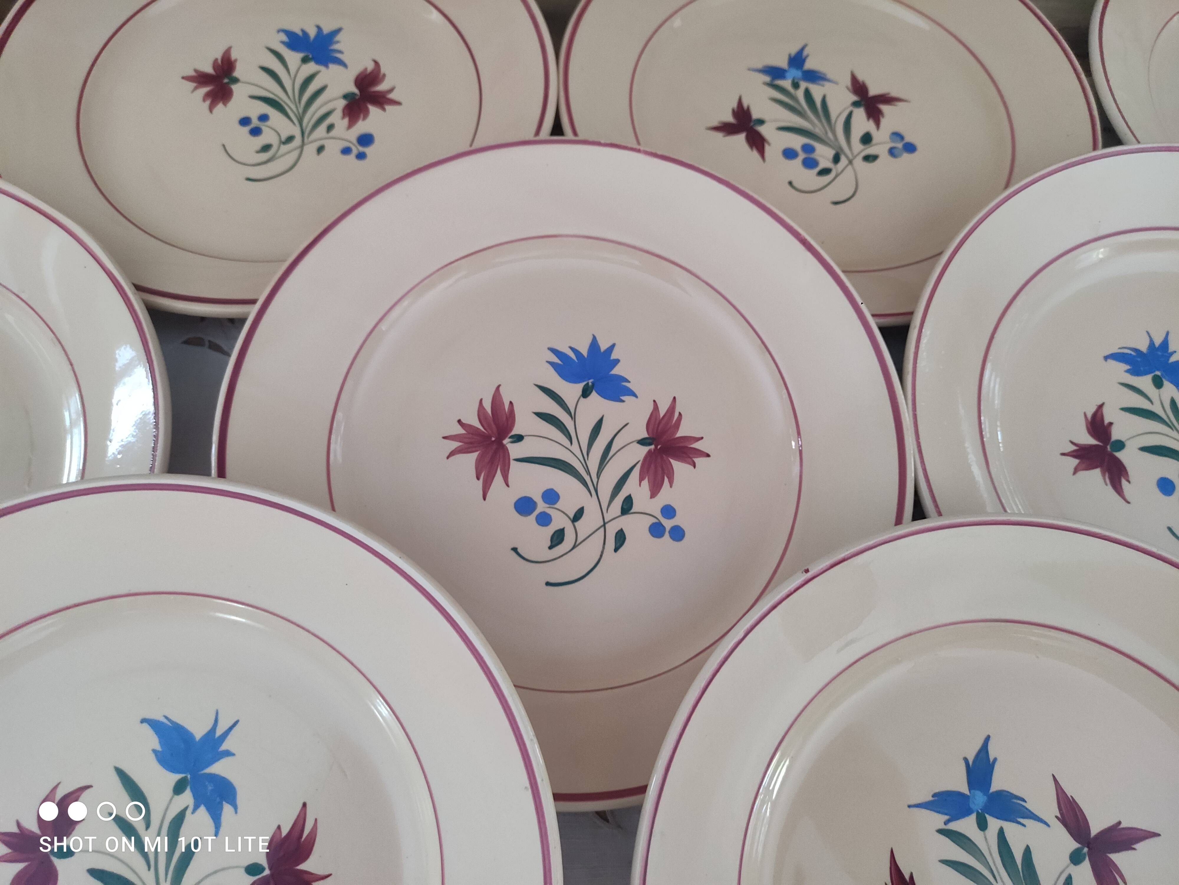 Set of 12 flat plates 30s earthenware K&G Lunéville model Denise
