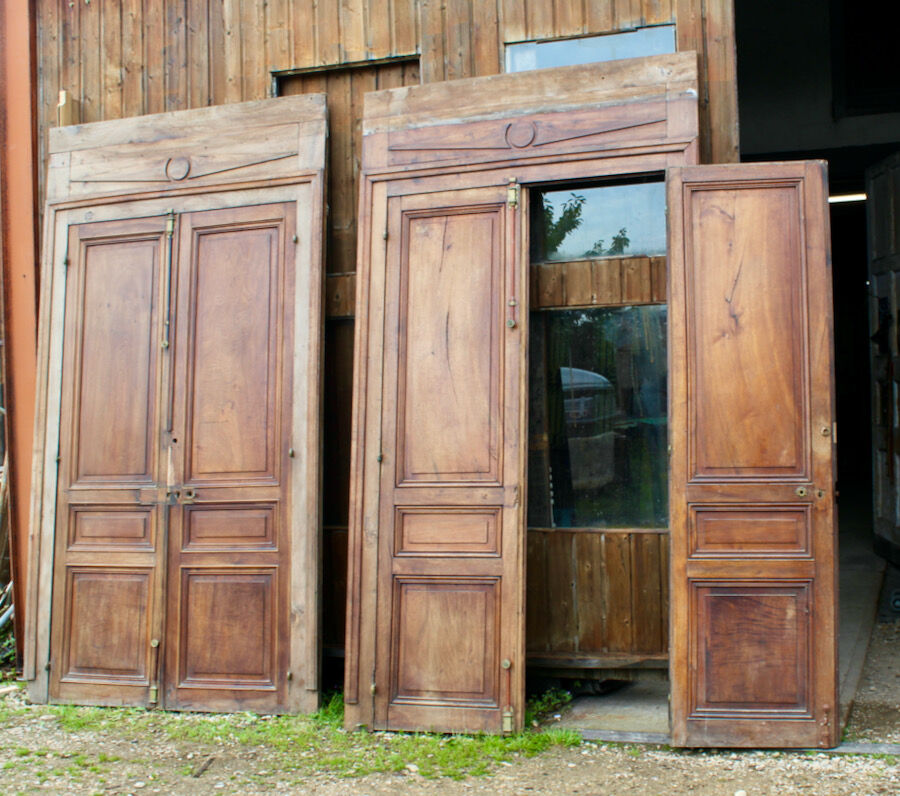 Woodwork Double Walnut Doors with Frame, Double Side XIXth