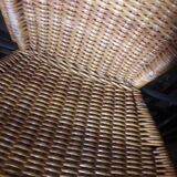 4 vintage wrought iron rattan chairs.