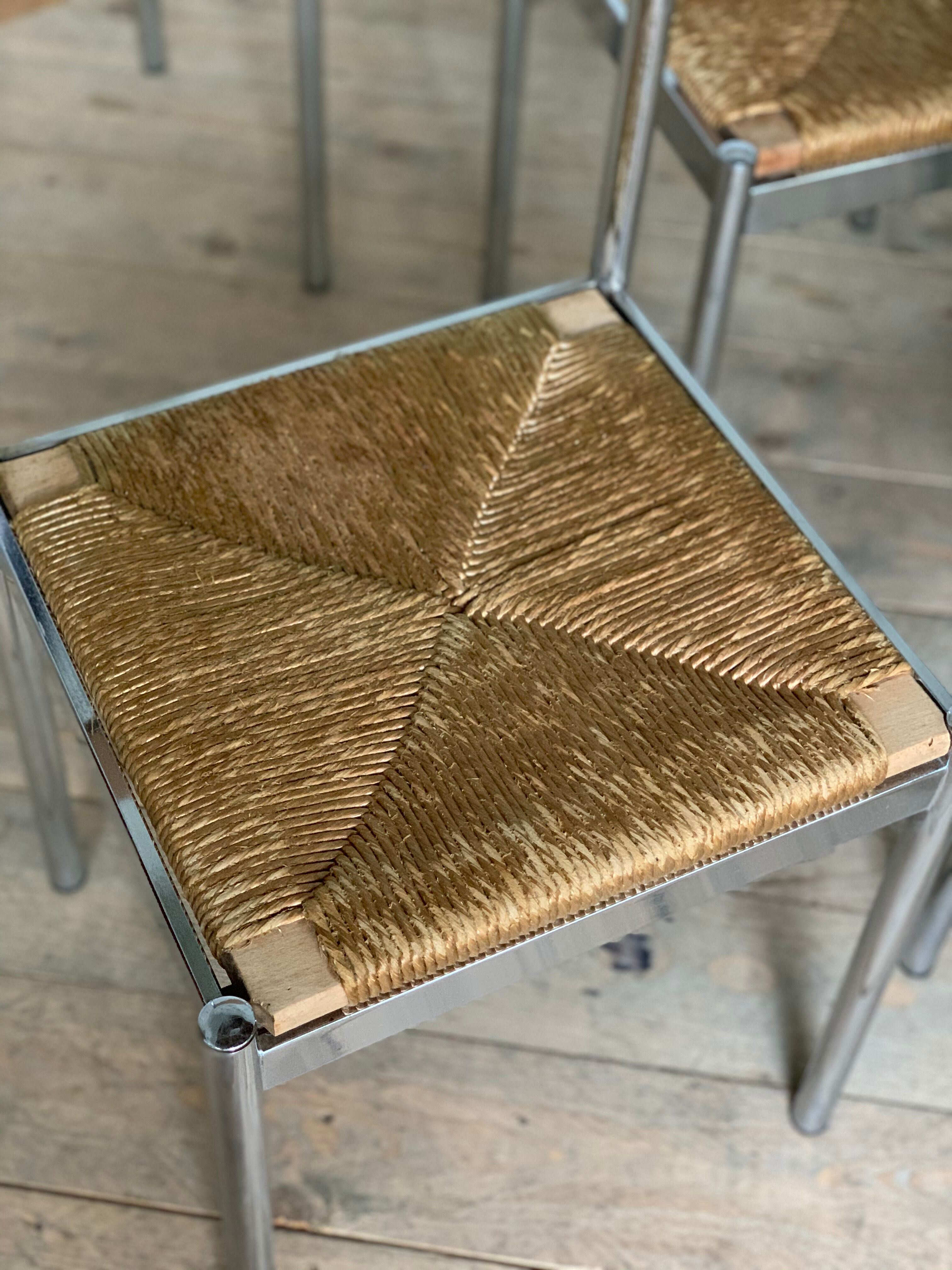 4 chrome and straw chairs