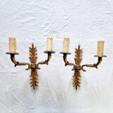 Pair of Empire style wall sconces in gilded bronze and Empire green, mid