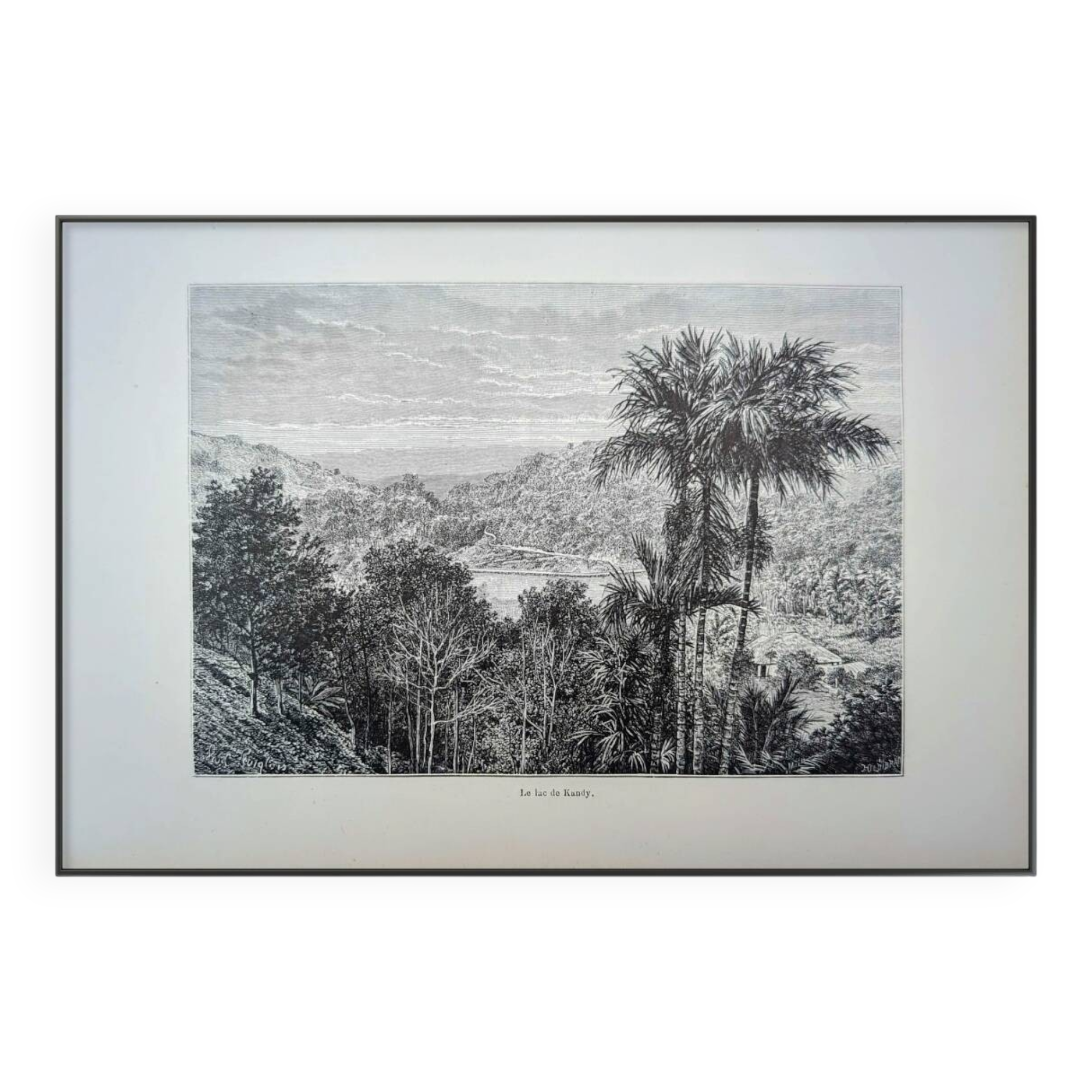 Imprimée en 1894, le lac de Kandy, Sri-Lanka.