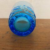 Série de 6 verres à jus verre moulé bleu décor feuilles vintage