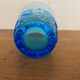 Set of 6 blue molded glass juice glasses with vintage leaf design