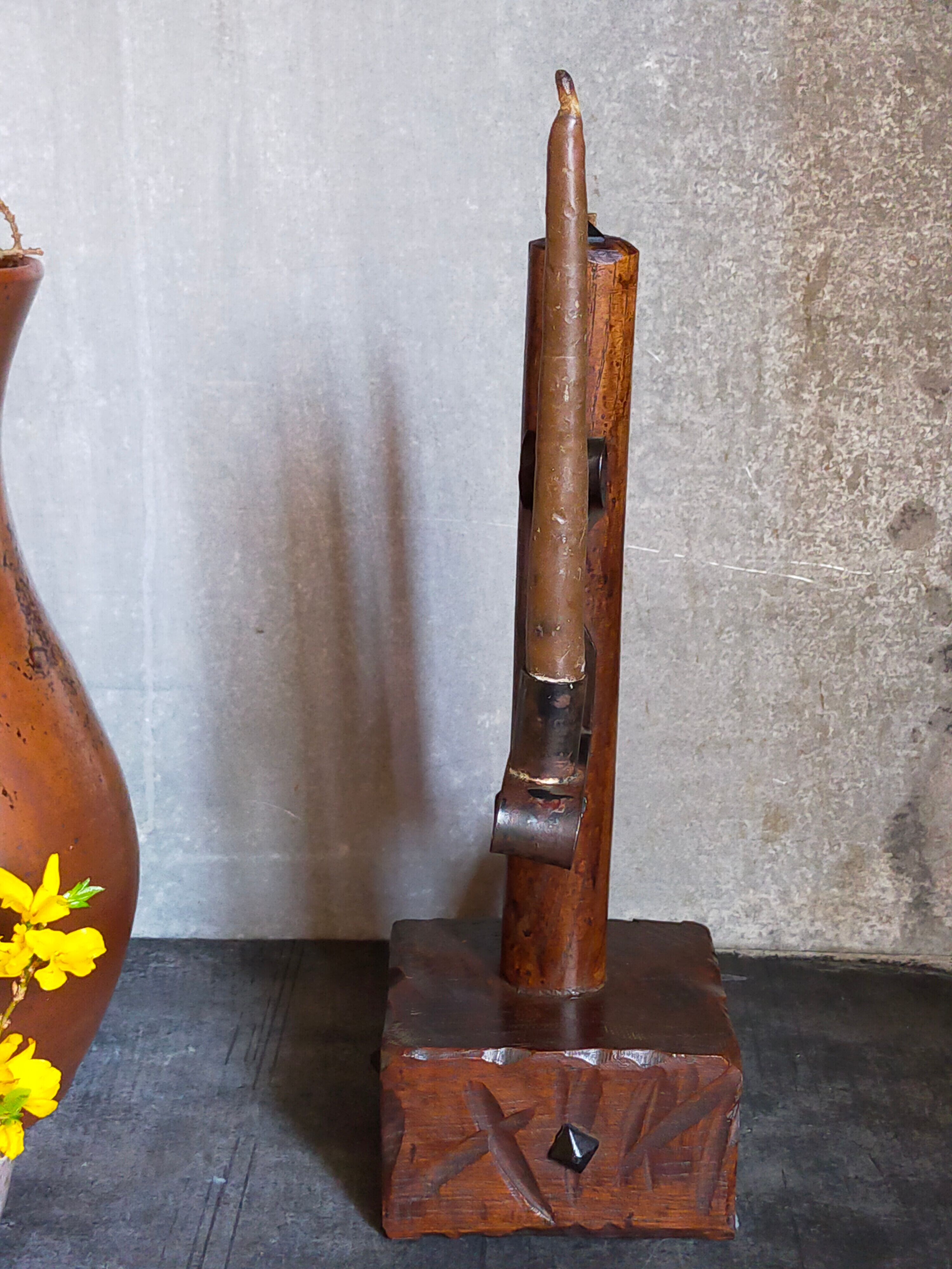 Rustic candle holder Art-popular solid wood and vintage wrought iron