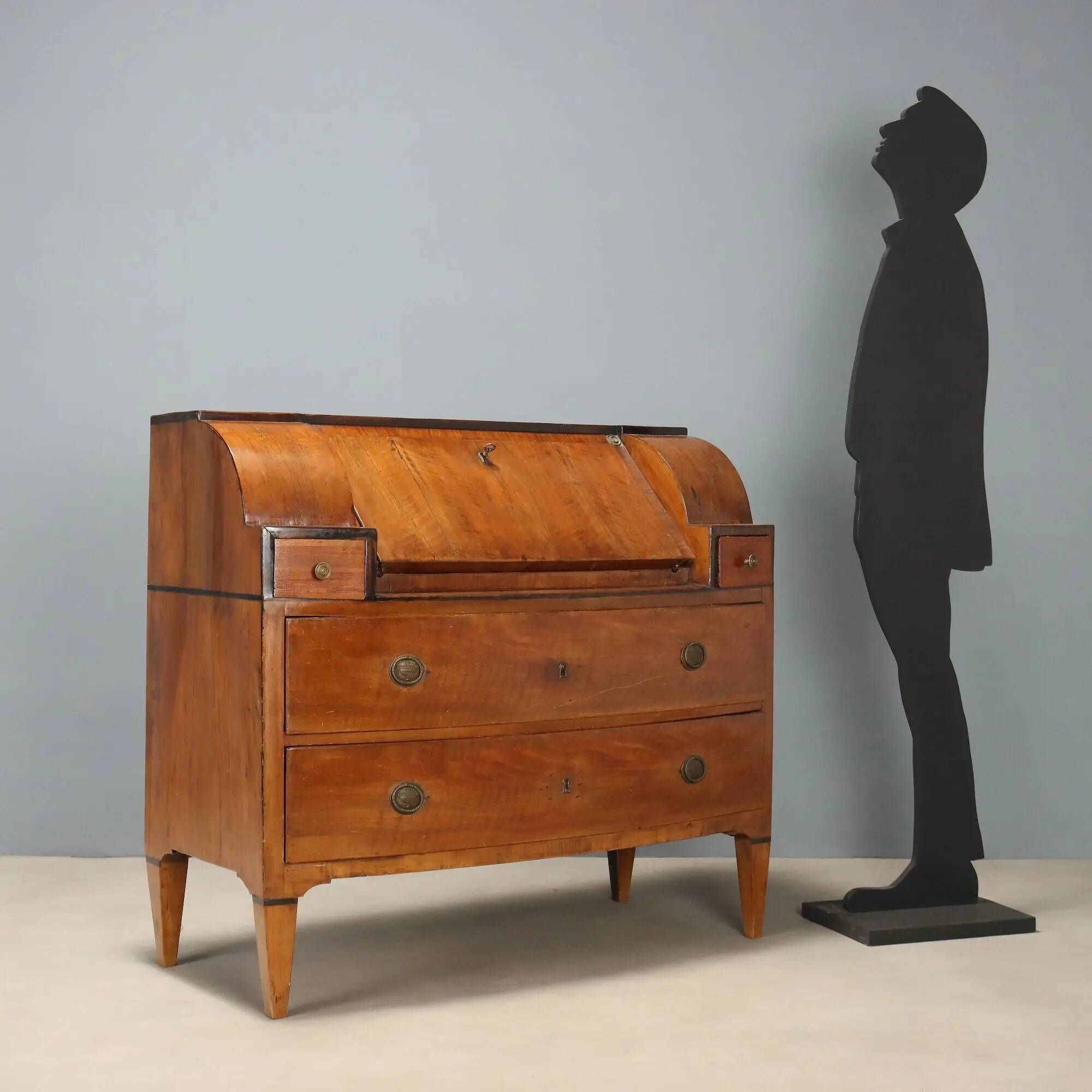 Antique drop-leaf cabinet in walnut, painted ebony wood, 19th century.