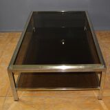 Coffee table with double trays in chrome and gold around 1970
