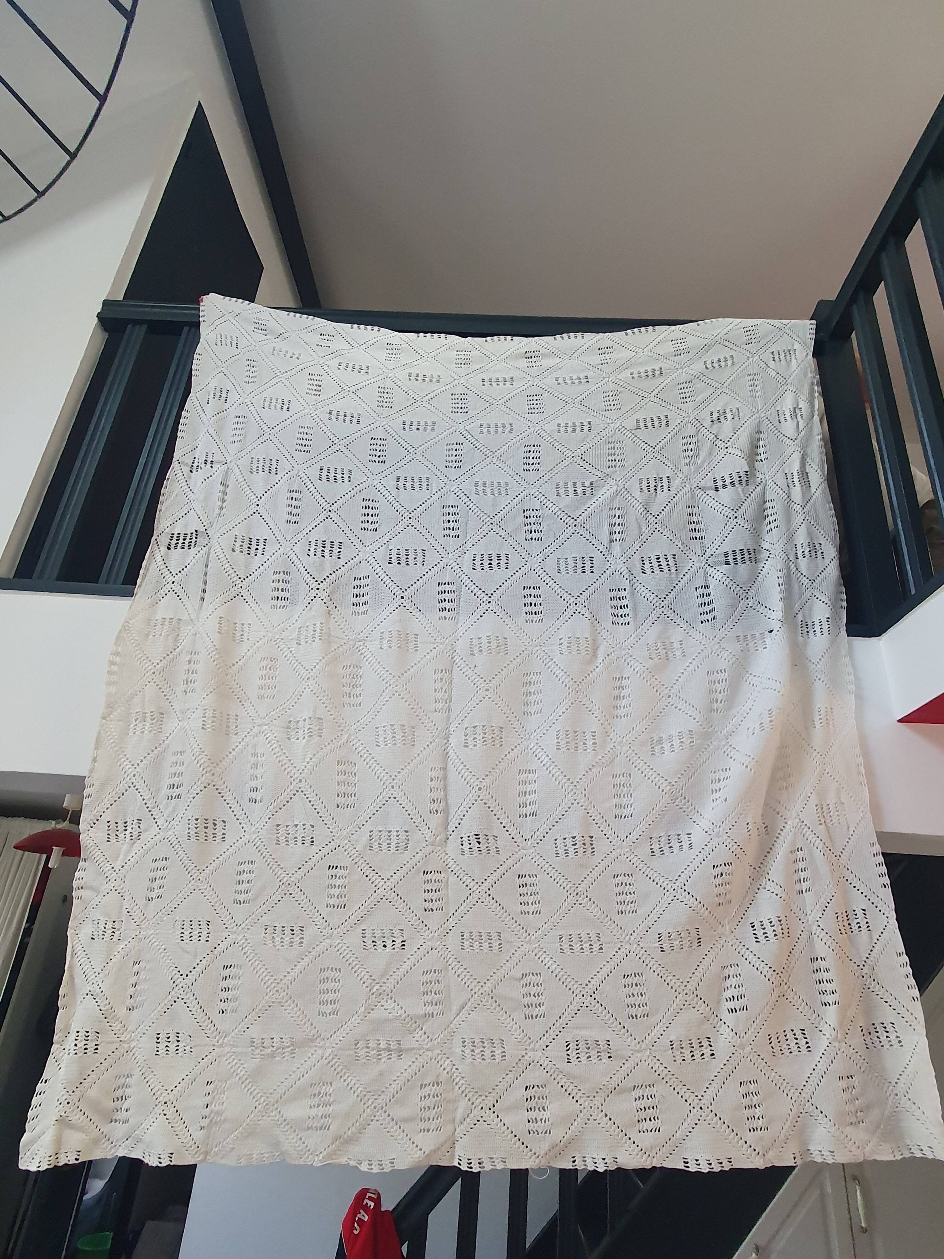 vintage crochet plaid blanket 208 193 ecru color