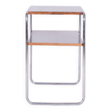 Table d'appoint Bauhaus restaurée, Hynek Gottwald, noyer, chrome, Tchéquie, années 1930