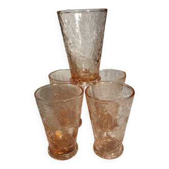 5 verres craquelés roses