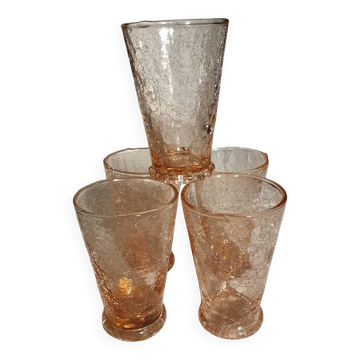 5 verres craquelés roses