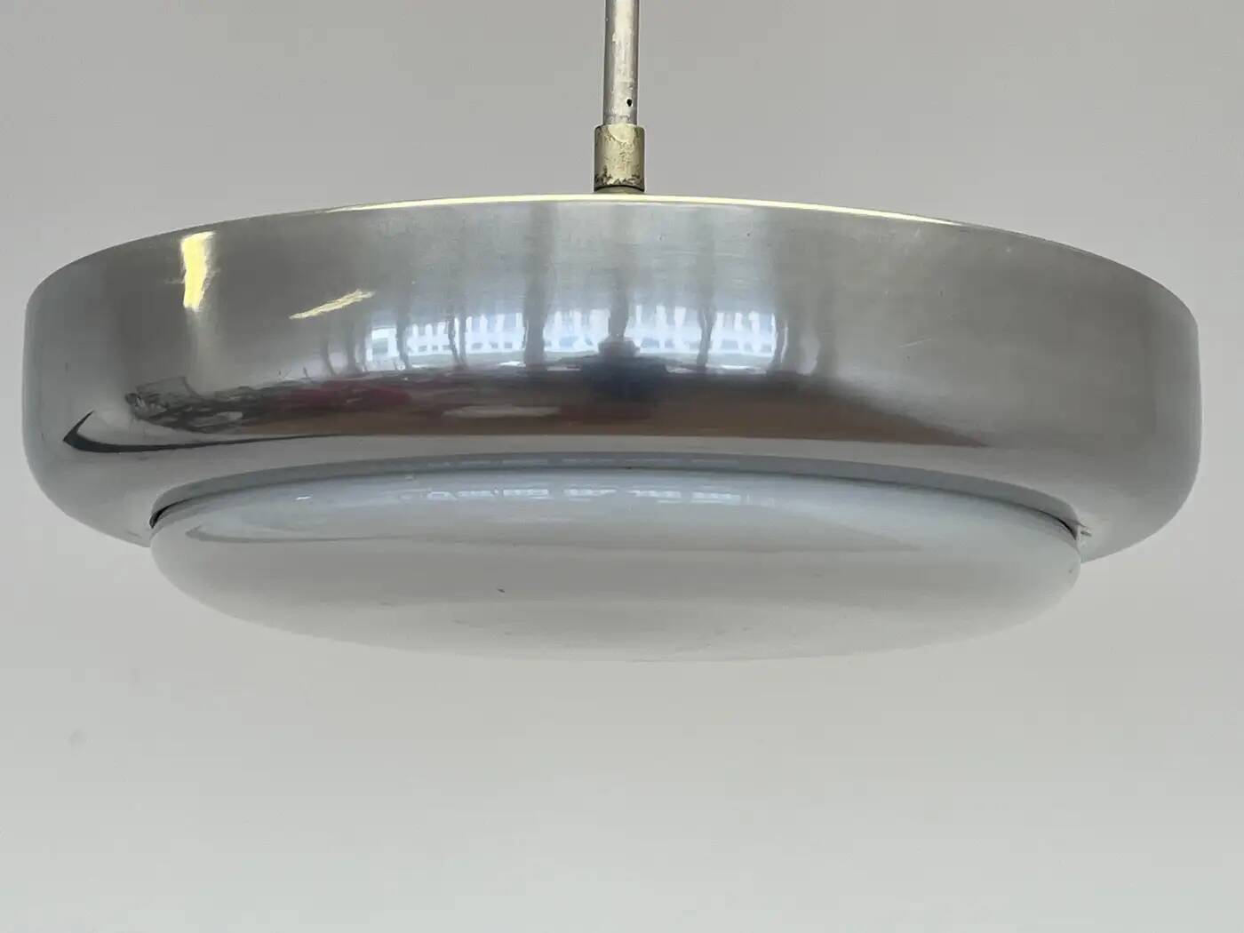 Big chrome milk glass Bauhaus pendant / lamp - 1930s