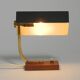Beautiful small Mid Century Modern metal and brass table lamp with teak bas