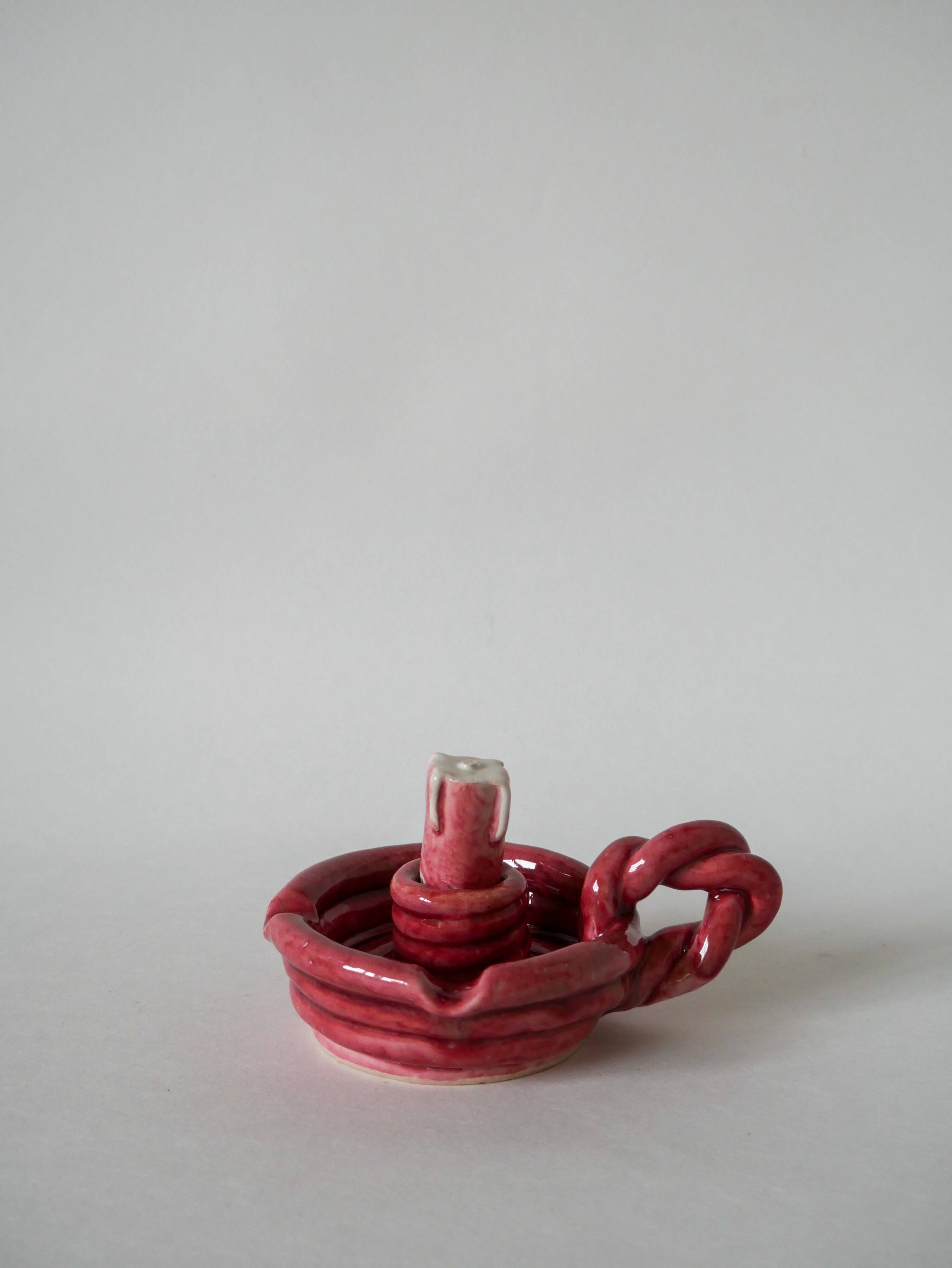 pink woven slip candle holder 1960
