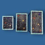 Trio of vintage nesting tables in mosaic and wrought iron