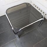 Chrome metal coffee table with smoked glass top from the 70s