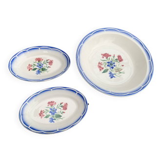 Lot composed of a deep dish and two small serving dishes, Elorn, digoin and sarreguemines model