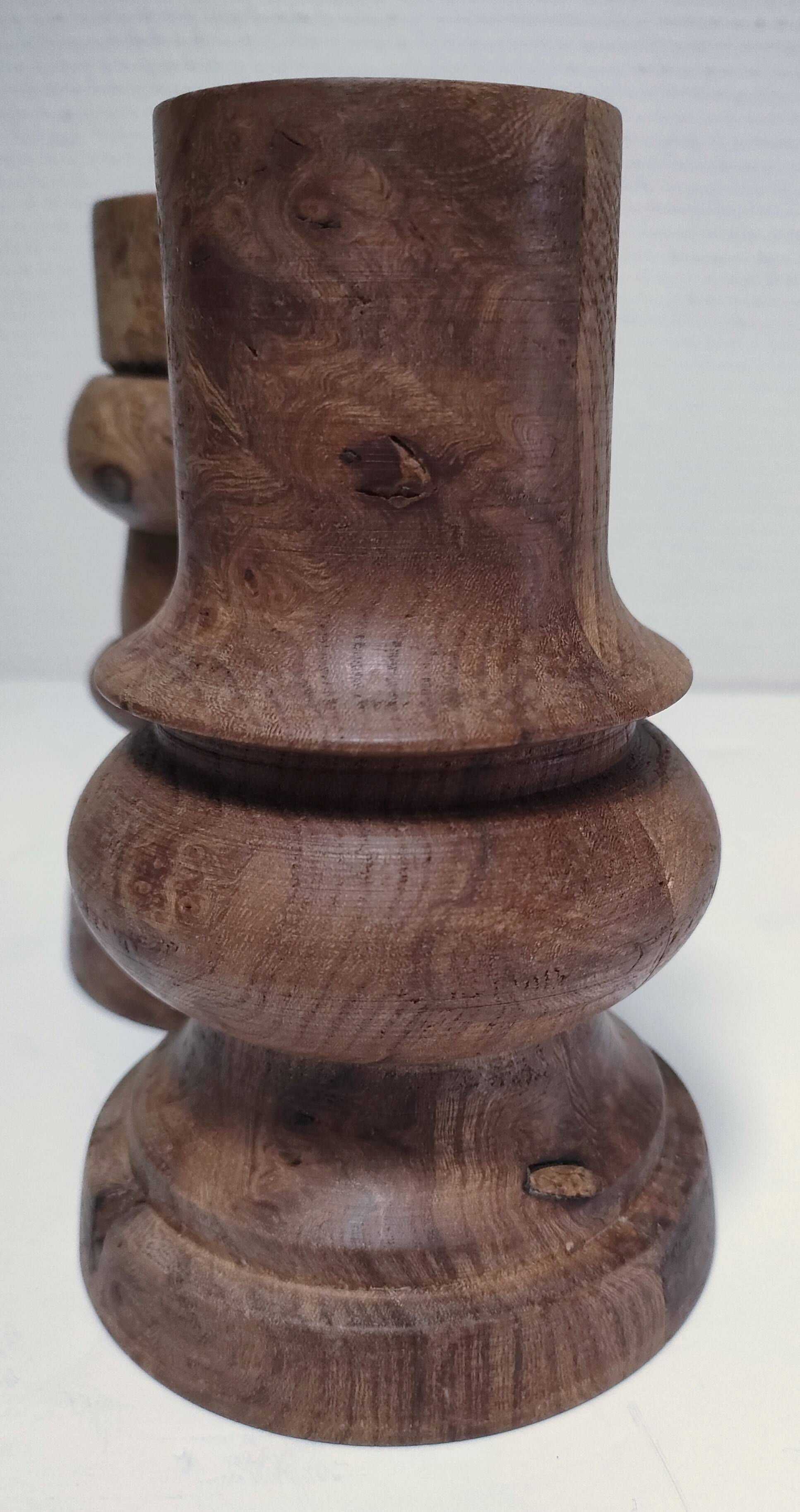Two vintage turned wood pen and pencil pots