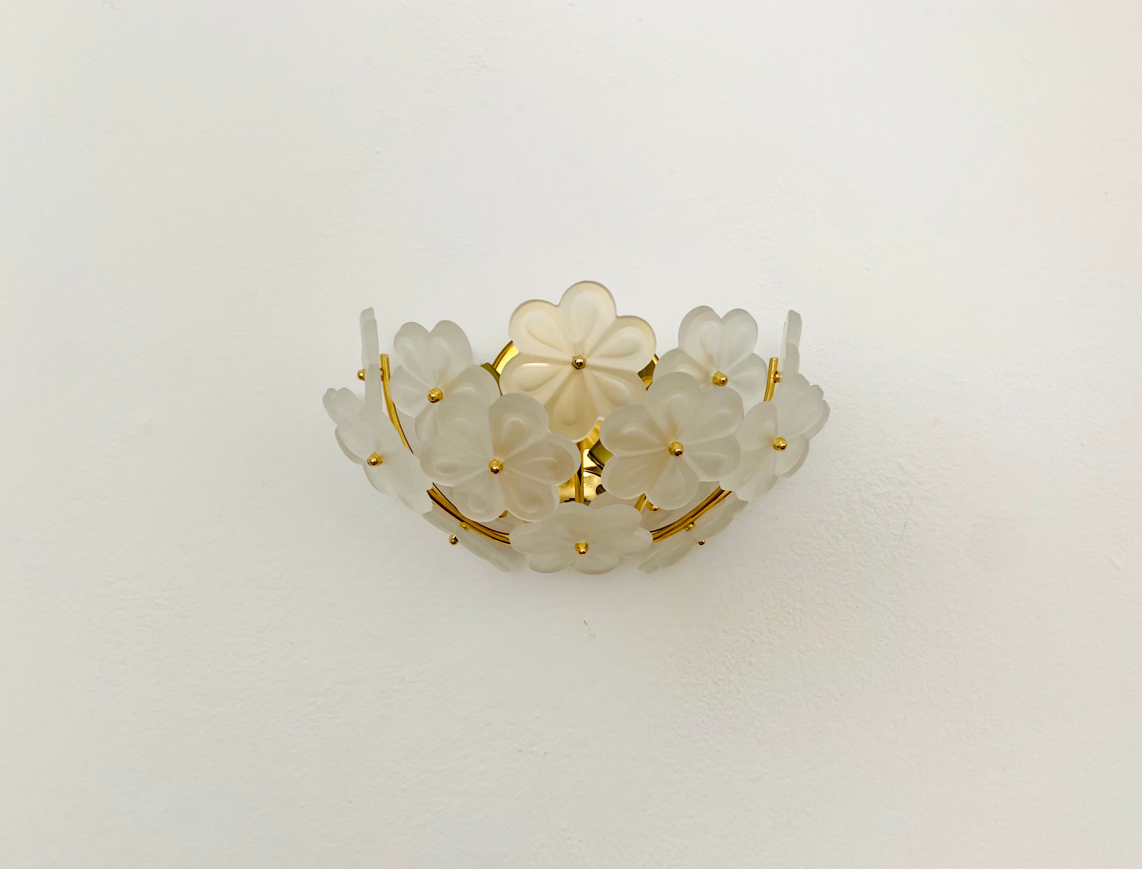 1 of 2 Floral Crystal Glass Wall Lamps by Ernst Palme