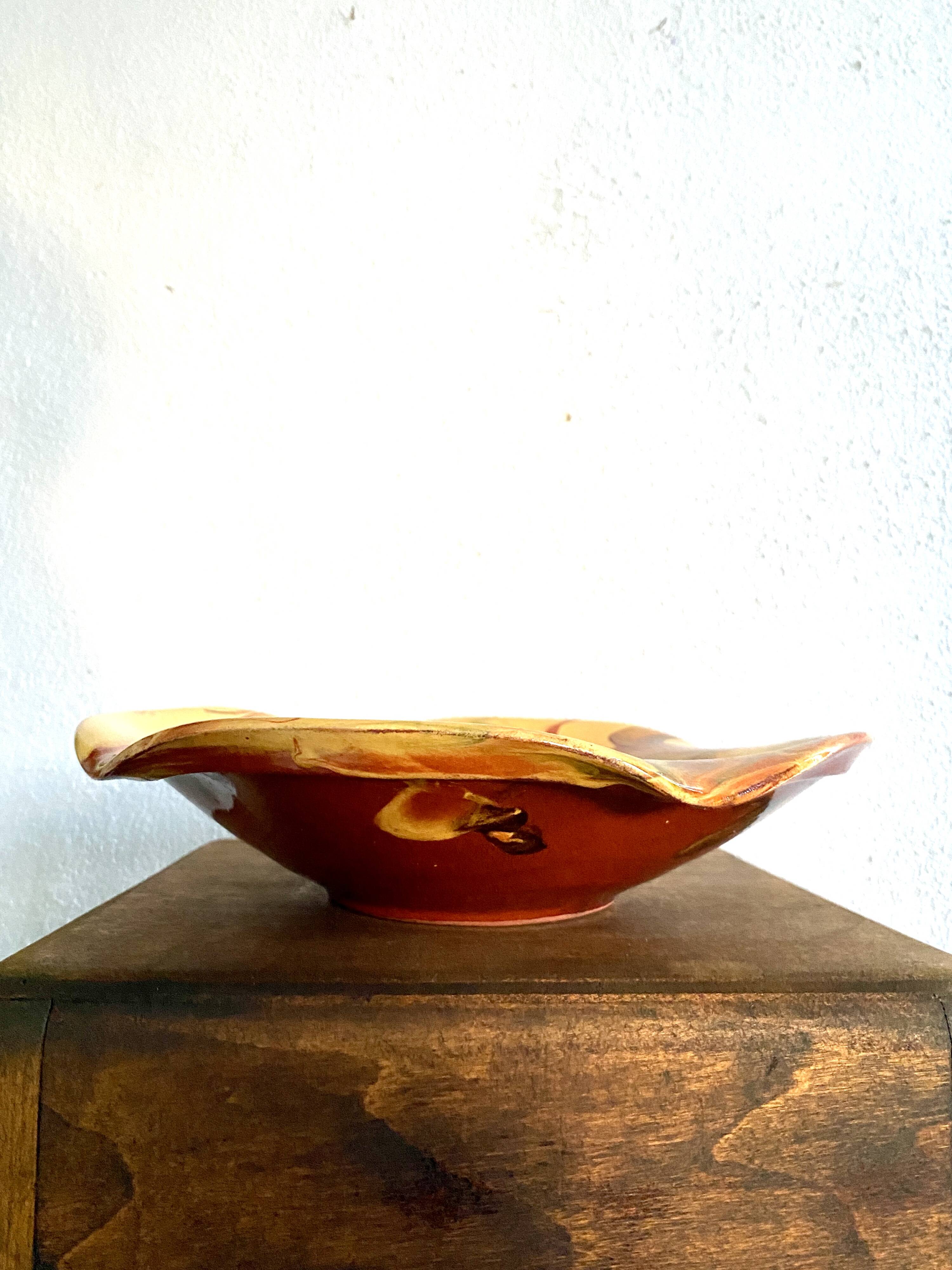 Dish on foot, glazed Provençal ceramic