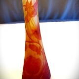 Glass soliflore vase with floral decoration from the beginning of the 20th century and signed
