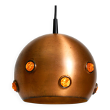 Original 1960s solid copper pendant lamp with orange synthetic glass stones