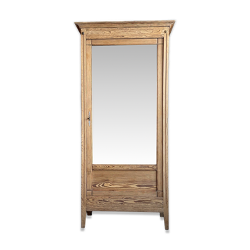 Antique mirrored wardrobe in pitch pine (renovated)