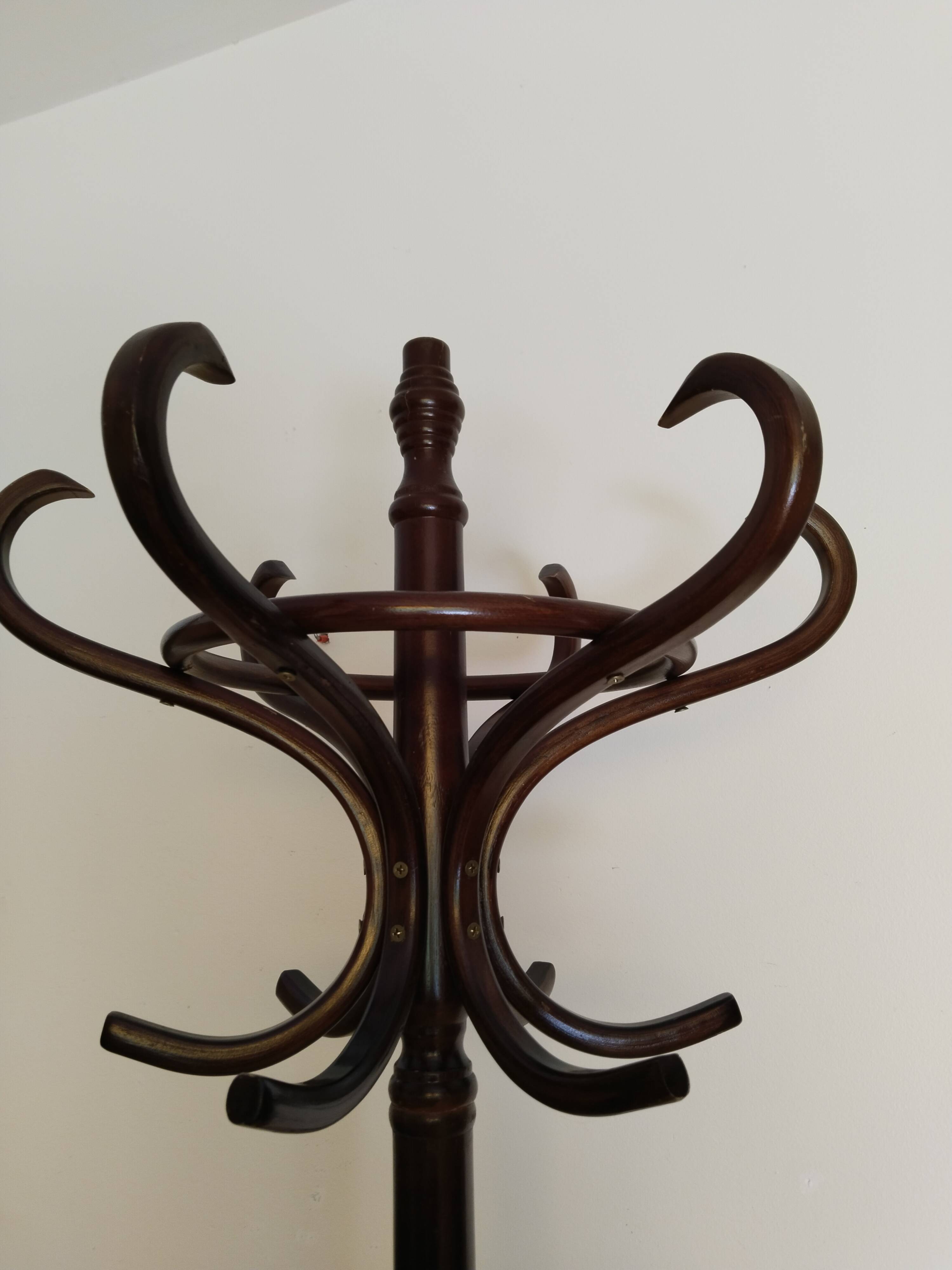 Parrot coat rack, Thonet style, Baumann, turned wood, 1950s