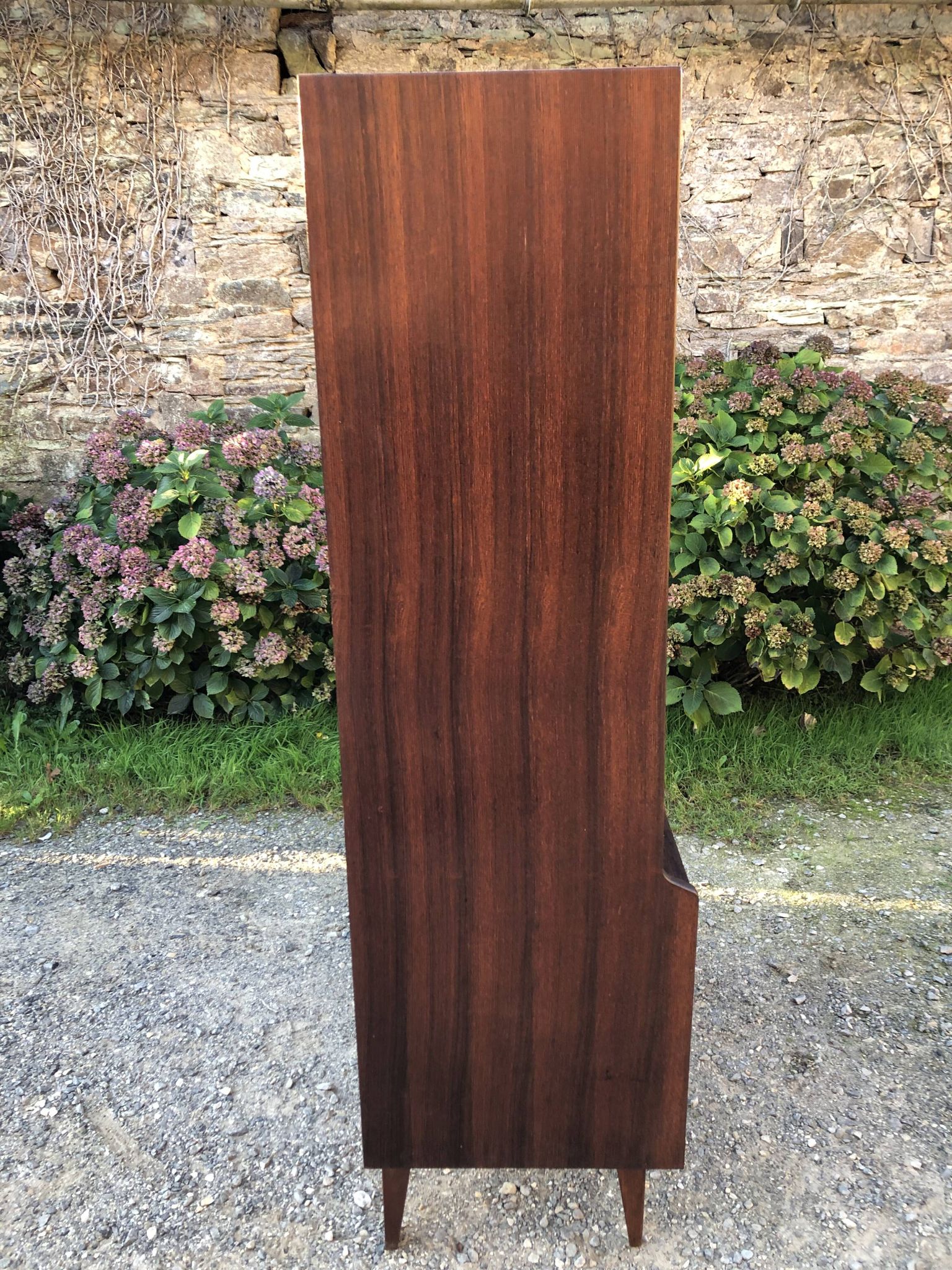 Vintage Scandinavian secretary in rosewood with drawers featuring fin-style handles.