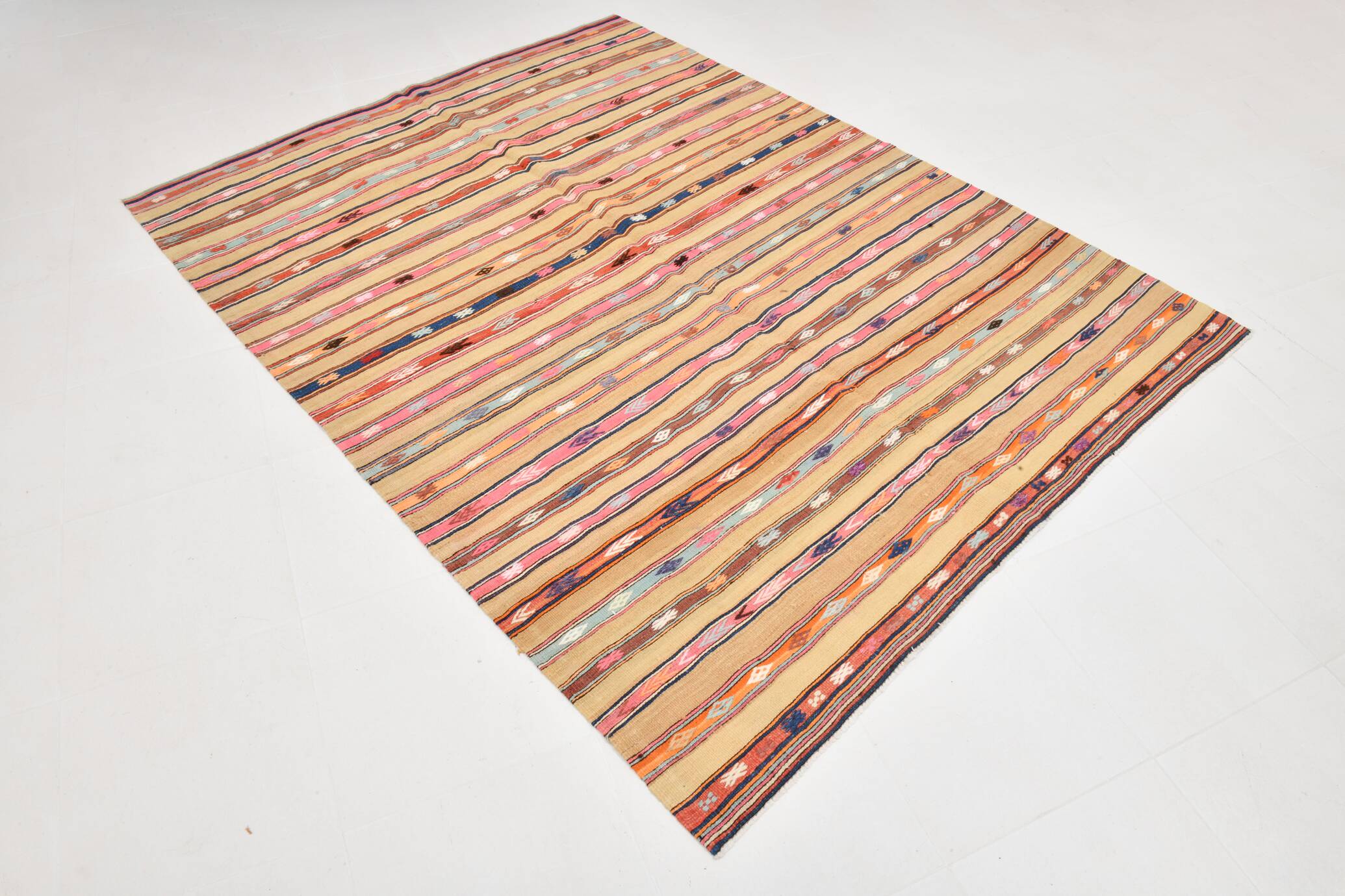 Vintage Striped Pattern Multicolor Kilim Rug, 183x239Cm