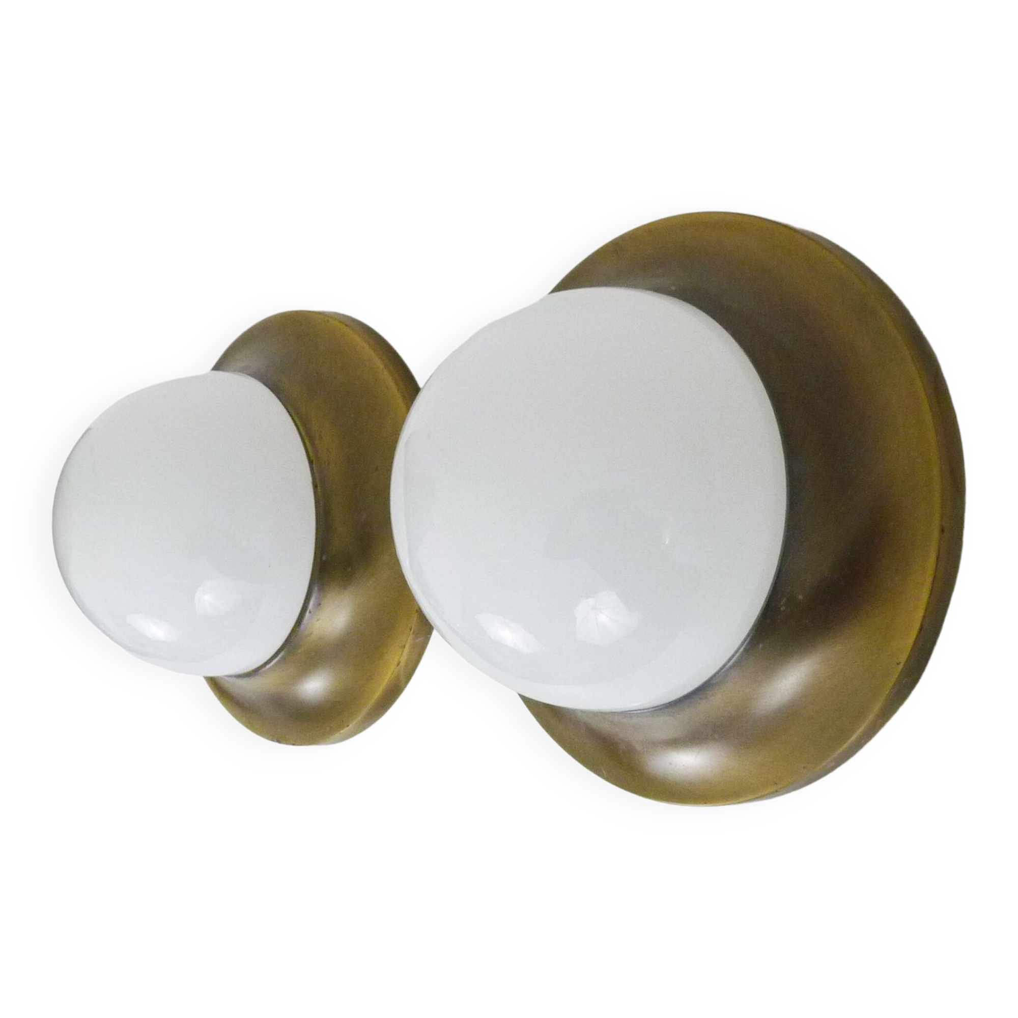 Pair of Space age wall lights made in Austria, Opaline gold metal. UFO