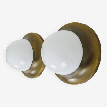 Pair of Space age wall lights made in Austria, Opaline gold metal. UFO