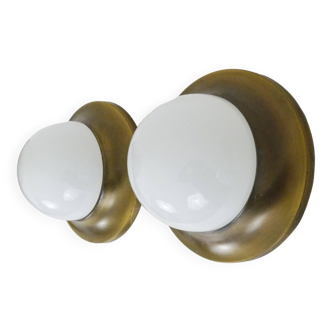 Pair of Space age wall lights made in Austria, Opaline gold metal. UFO