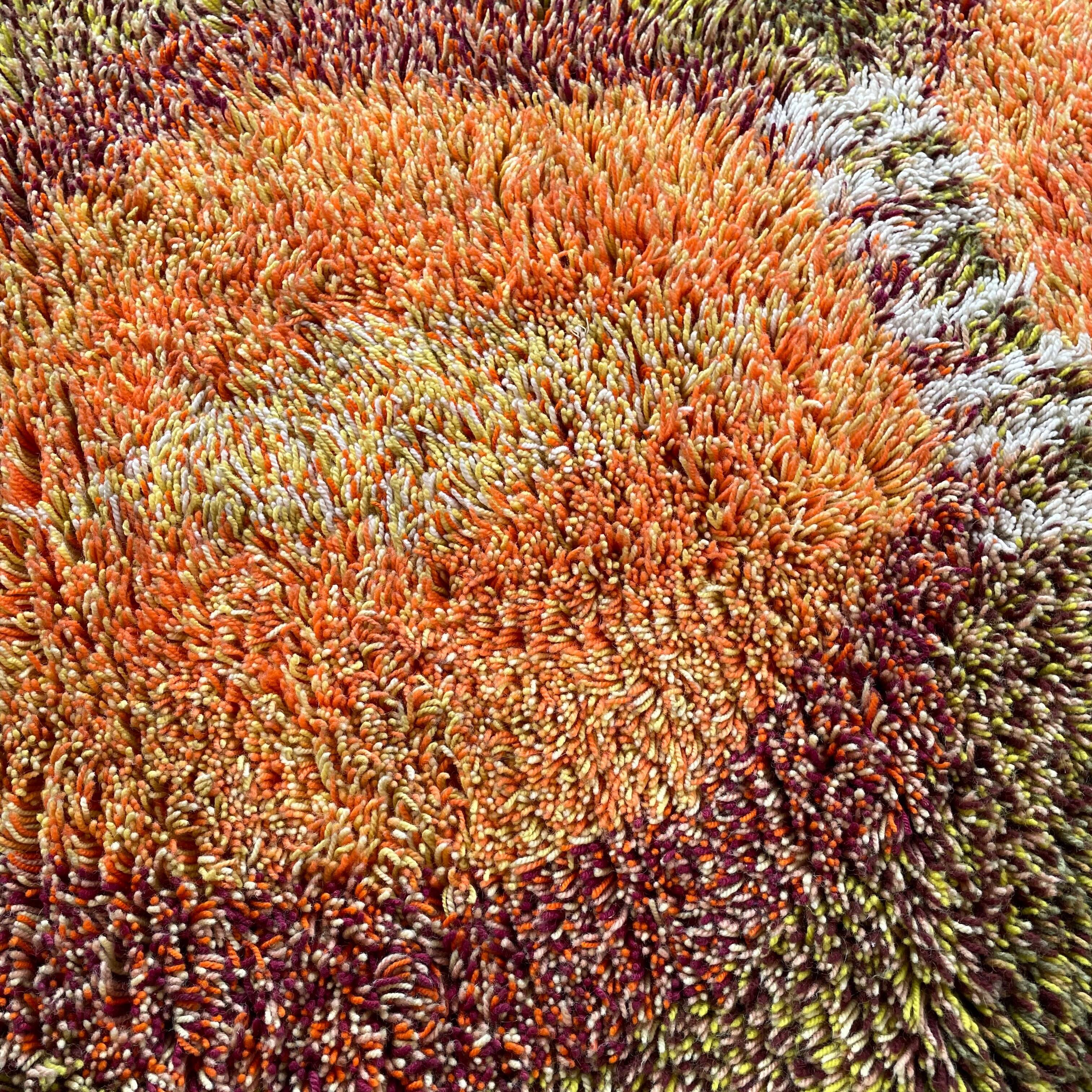 Original ABSTRACT Scandinavian High Pile Pop Art Rya Rug Carpet, Sweden, 1960s