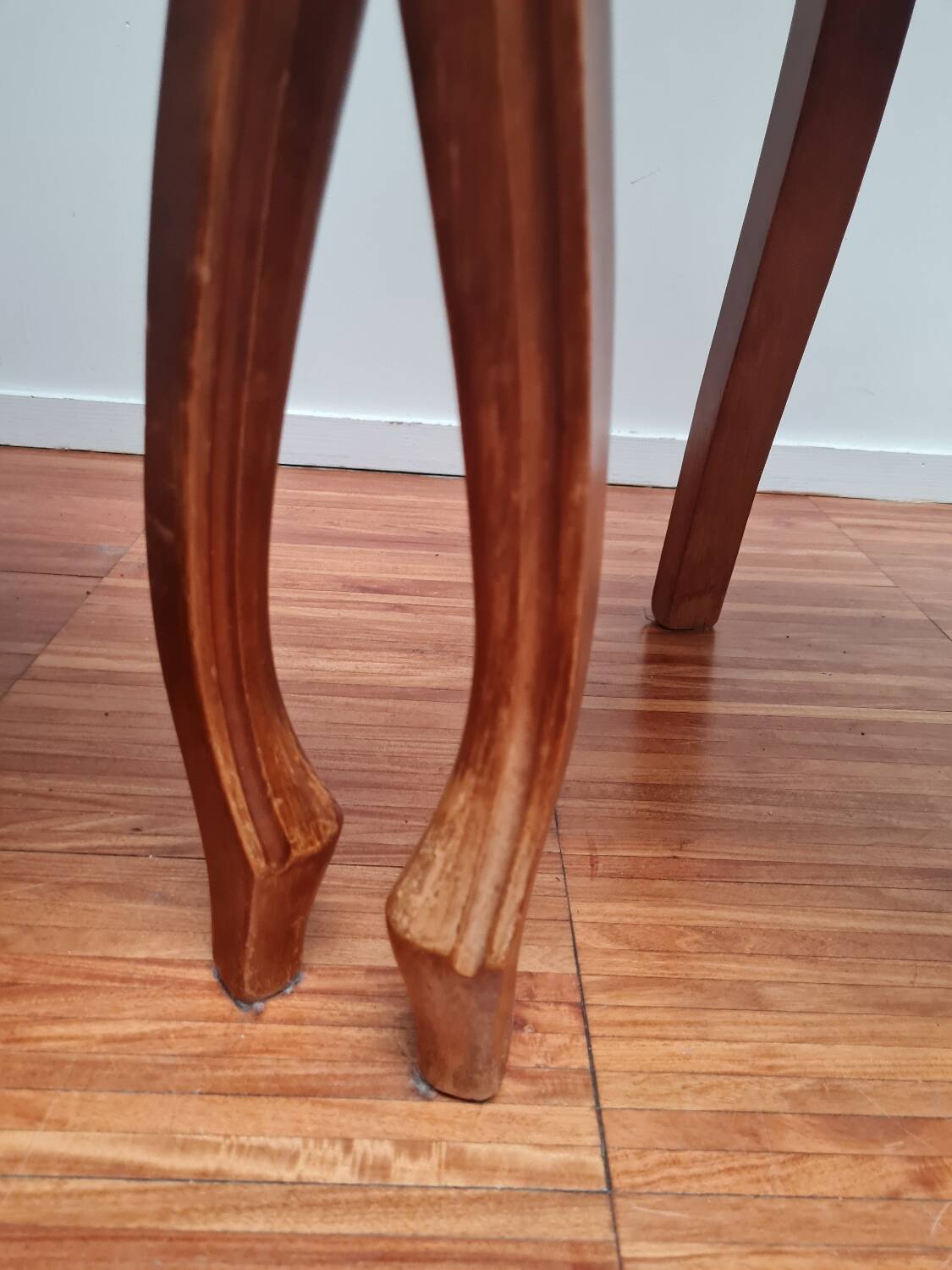 Pair of wooden chairs with velvet seats