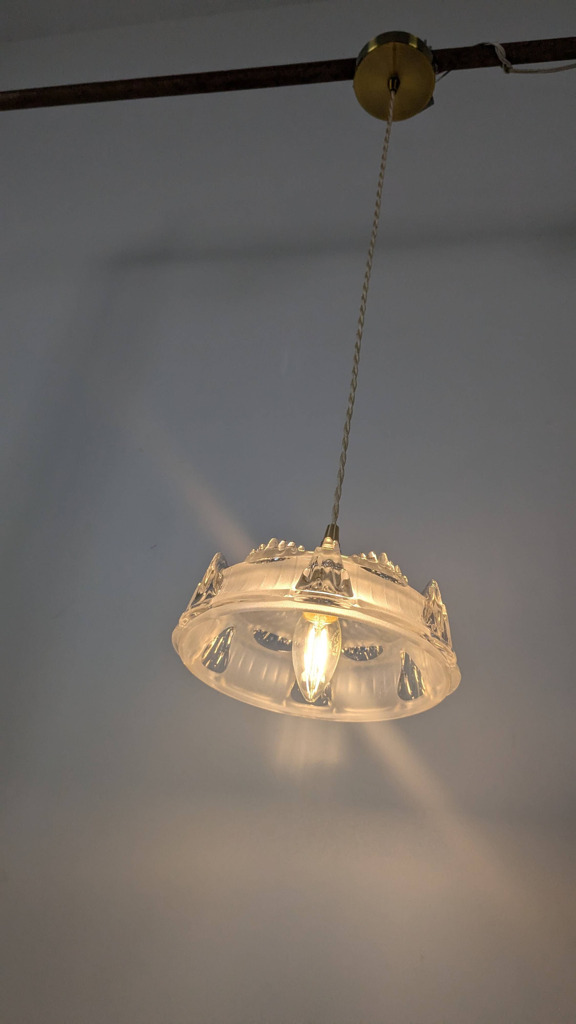 Vintage pendant light in molded glass and brass